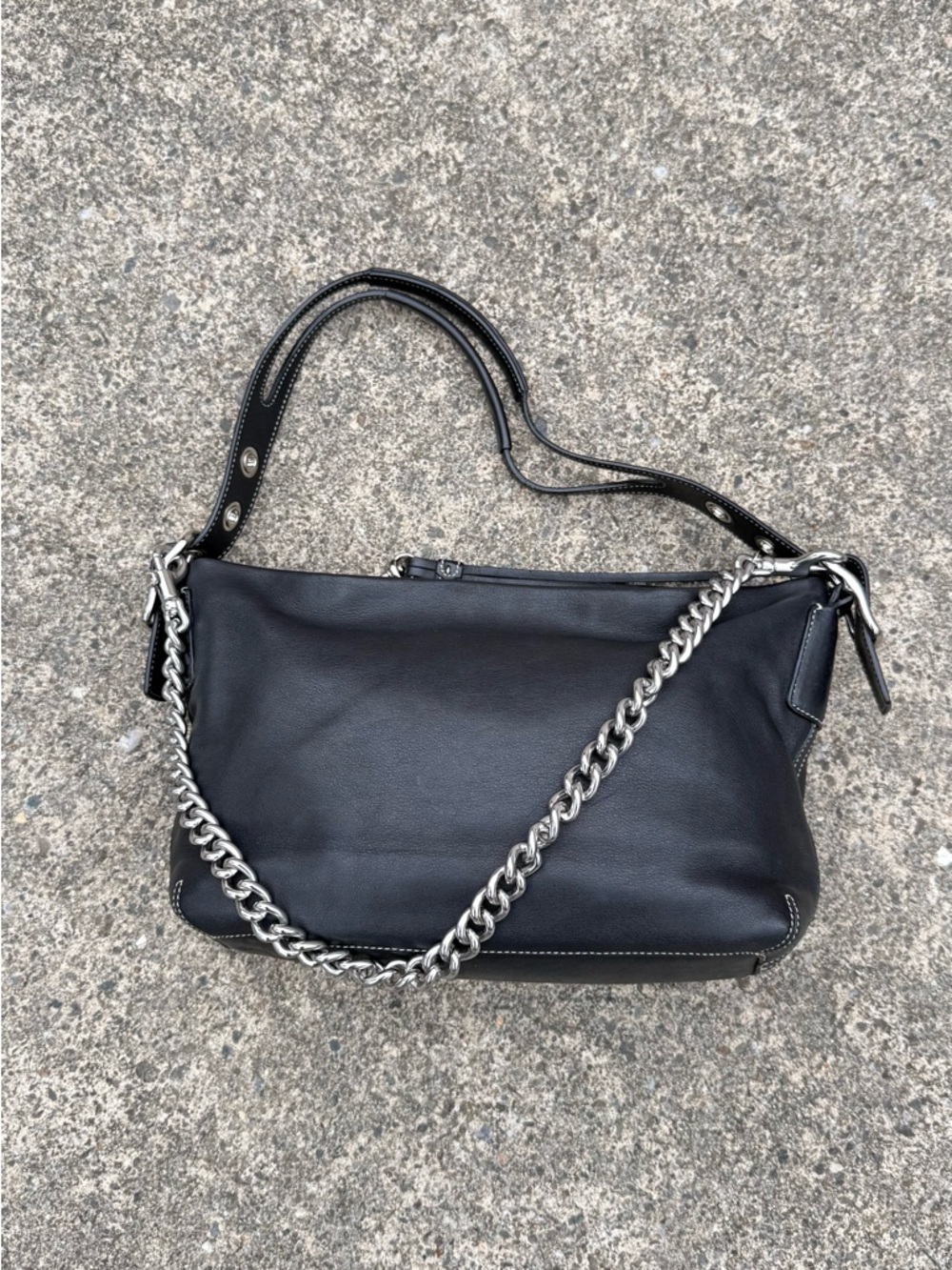 Coach Black Genuine Leather Shoulder Bag w/ Chain Strap – Mint Condition